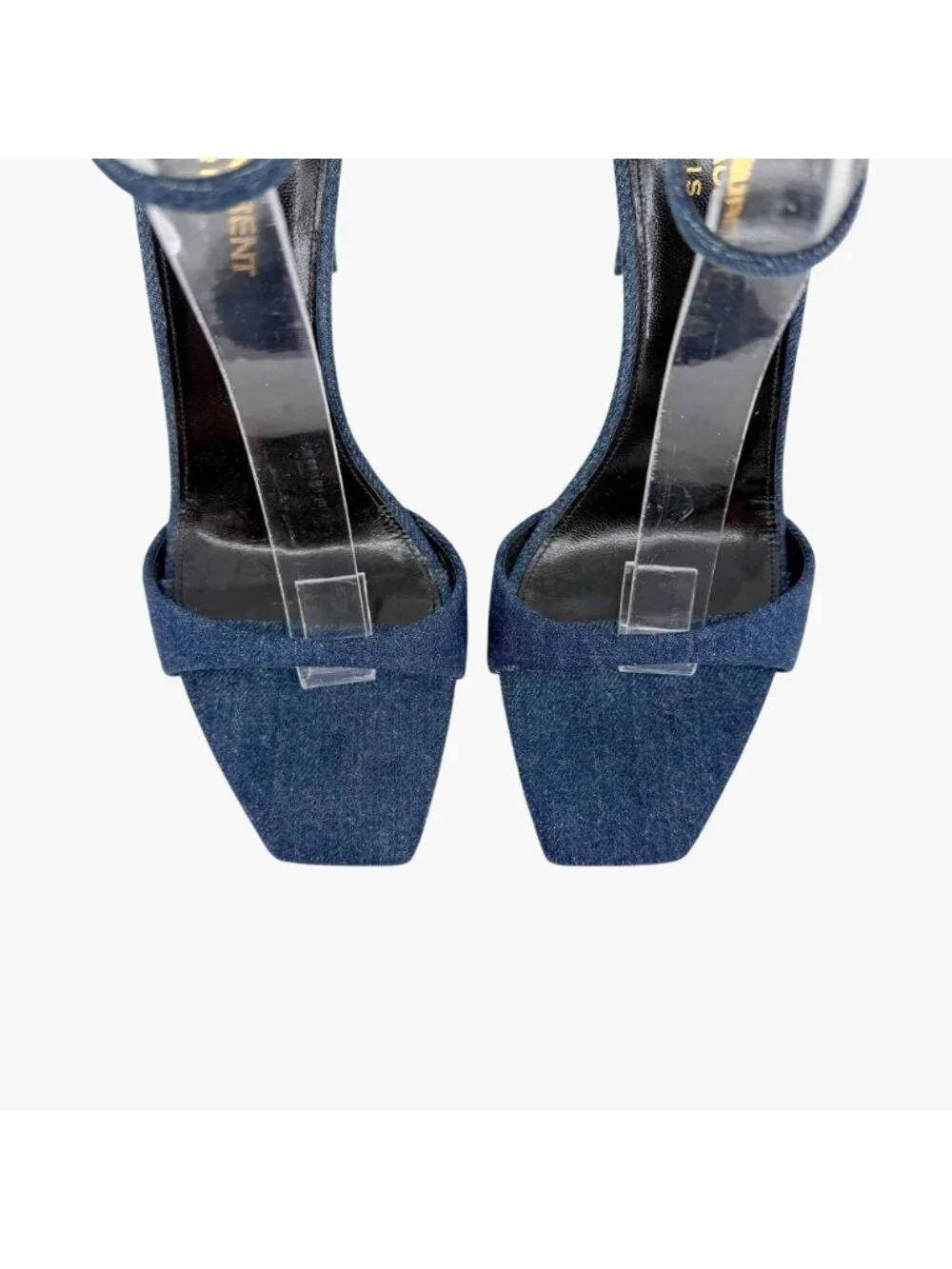 Saint Laurent Bea 105 Denim Sandals Heels Size 39 US 9 Blue Jean Ankle Strap